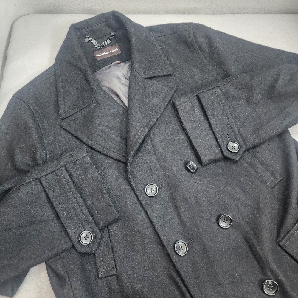 Michael Kors Pea Coat Black Wool Blend Double Breasted Mens Large